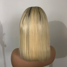Load image into Gallery viewer, 12&quot; Dark Rooted 1B Lightest Bleach Blonde Bob Human Hair Wig 130% Density
