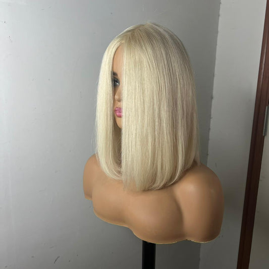 10" Lightest Platinum Blonde Bob Human Hair Wig 130% Density