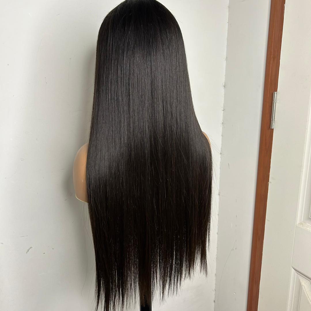 24"  Dark Brown Long Human Hair Wig 130% Density
