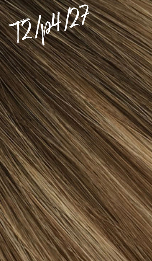 Dark Brown Balayage with Golden Blonde Cuticle Aligned Remy Clip In Hair Extensions T2/P4/27